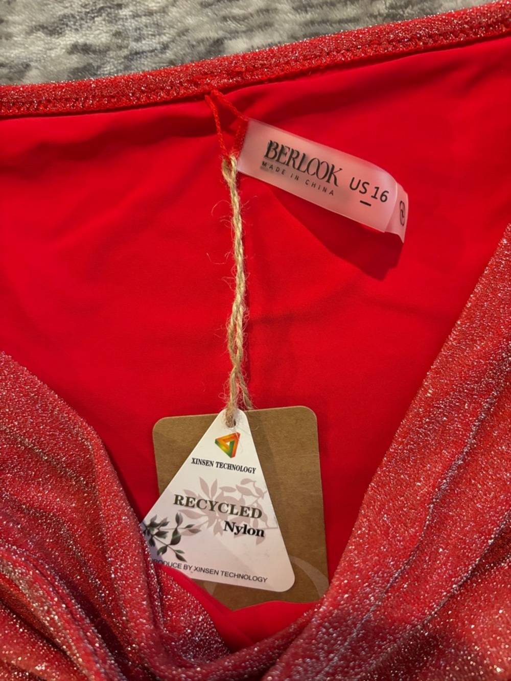 Berlook Red Sparkly Bikini Set Twist Front High Waisted Shimmer NWT E233 - Picture 3 of 7